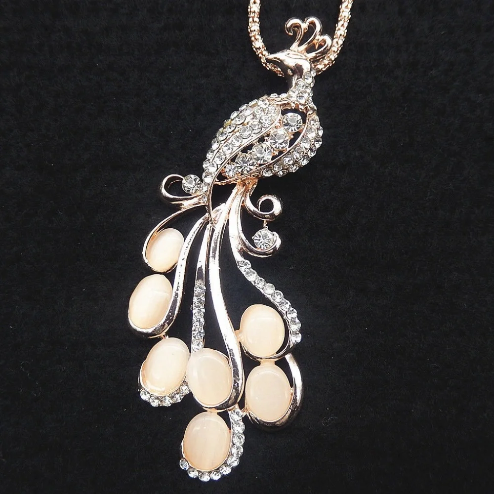 New‎ Peacock Bird Crystal Opal Pendant Necklace
